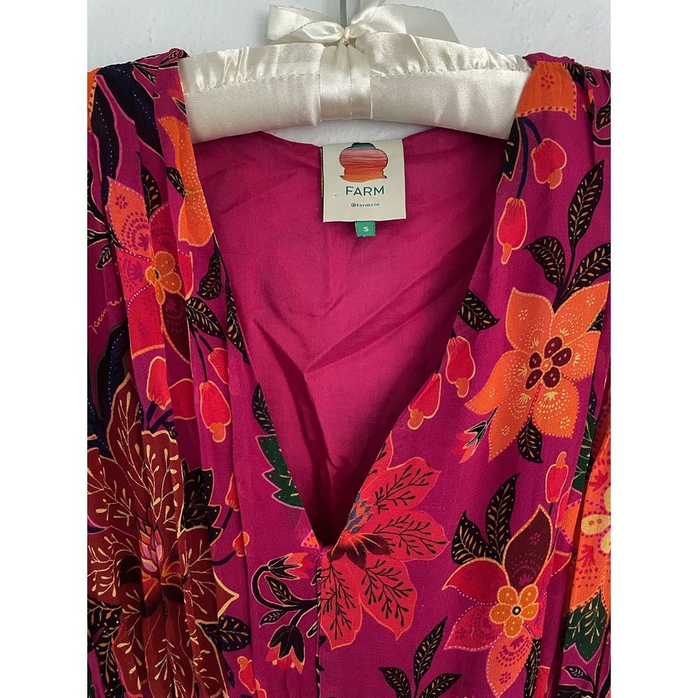 Farm Rio Dress Tropical Tapestry Long-Sleeve Tiered Mini Boho Small - Picture 11 of 13